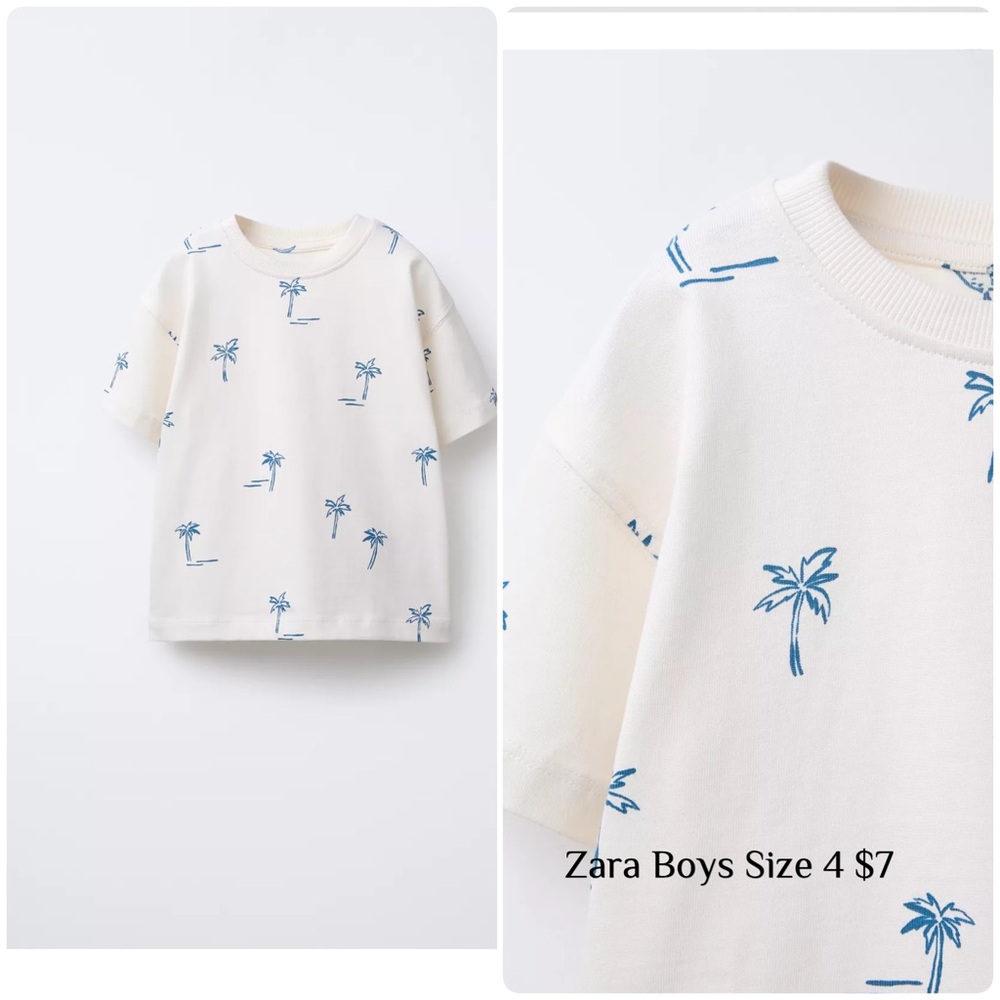 Zara White and Blue Short Sleeve Tee
